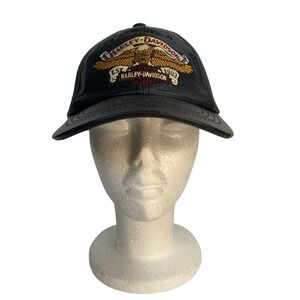 Vintage Harley Davidson Leather Baseball Cap Eagle Logo Biker Moto Edgy OS